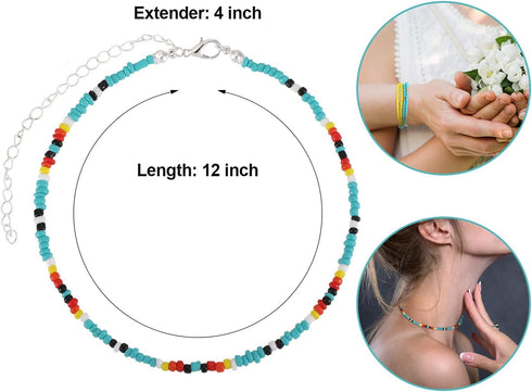 Hicarer 16 Pcs Beaded Choker Necklace Boho Women Bohemian Seed Beads Choker Colorful Bead Necklace for Women...