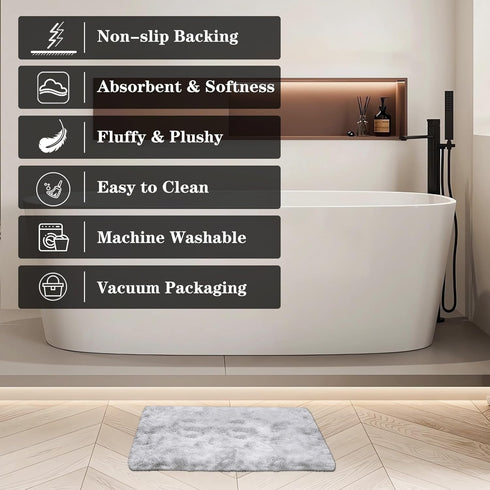 ConCus-T Grey Bath Mat Faux Fur Plush Bathroom Rugs Shaggy Soft Anti Slip Bath Carpet Doormat for Bedroom Bathroom Puppy Bed Mat, Tie-Dye Light Gr...