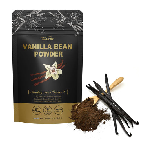 TALCUFON Madagascar Ground Vanilla Bean Powder, 100% Ground Vanilla Beans, No Fillers and Additives, Gluten Free, Non-GMO Great for Coffee, Baking...