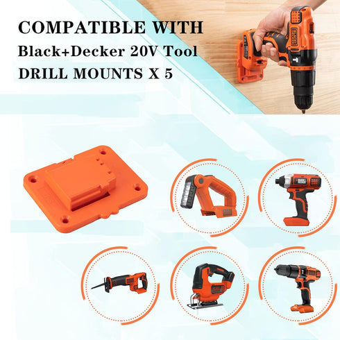Crivnhar 5 Packs Tools Drill Mount Holder, Fit for Black+Decker 20V Max Li-ion Drill Tools Holder Dock Hanger with 20 Screws(No Tool)...