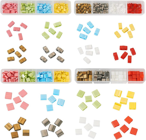 560Pcs Glass Tila Beads 16 Colors Square Seed Beads Luster Beads Rectangle Tile Beads 2 Hole Carrier Beads for Crafts DIY Jewelry Making Supplies...