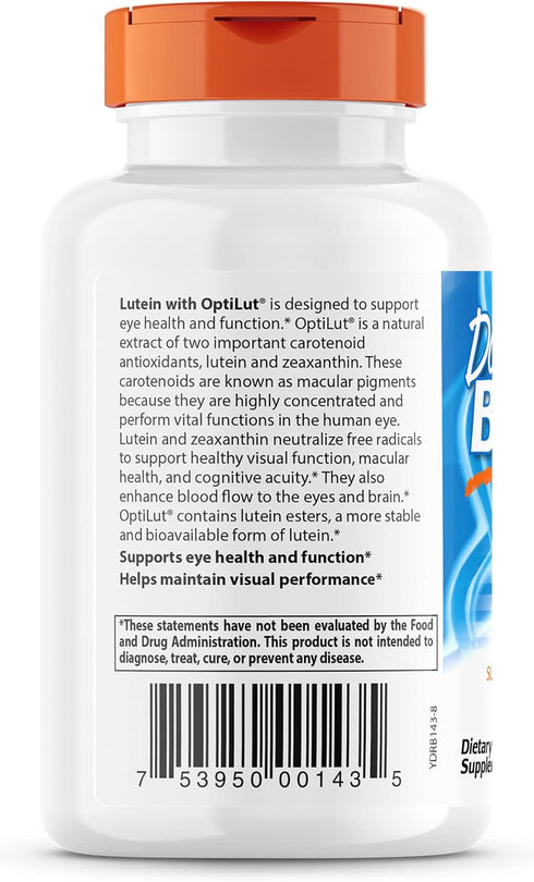 Doctor's Best Lutein with OptiLut Non-GMO, Vegan, Gluten Free, Soy Free, Eye Health, 20 mg, 120 Veggie Caps...