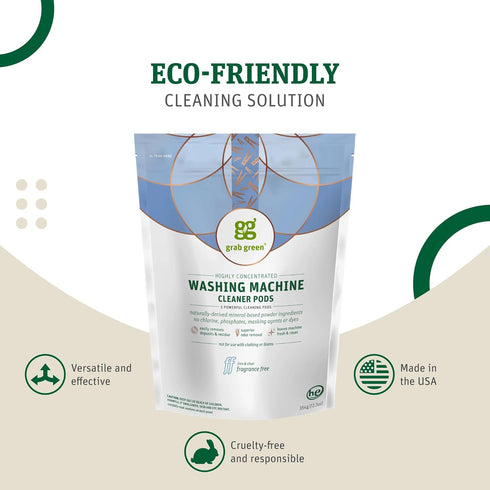 Grab Green Washing Machine and Dishwasher Cleaner Pods - Fragrance Free, 5 Cleaning Pods...