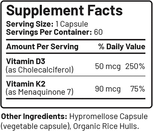 LIVEGOOD™ Vitamin D3 + K2 All Natural Bone, Muscle & Immune System Support, Vegan & Non-GMO, 60 Capsules...