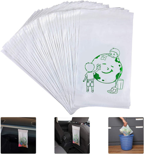 Disposable Car Adhesive Garbage Bags Portable Disposable Trash Bags Leak Proof Vomit Bags White Cartoon Trash Bags for Cars, Kitchens, Bedrooms, K...