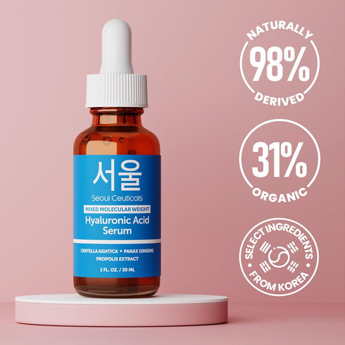 SeoulCeuticals Korean Hyaluronic Acid Serum For Face - High Molecular Weight & Low Molecular Weight Hyaluronic Acid - Centella Serum + Propolis. 1...