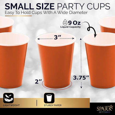 Disposable Paper Cups, 9 oz. Orange Paper Coffee Cups, Strong and Sturdy Coffee Disposable Cups for Party, Wedding, Thanksgiving Day, Christmas, H...