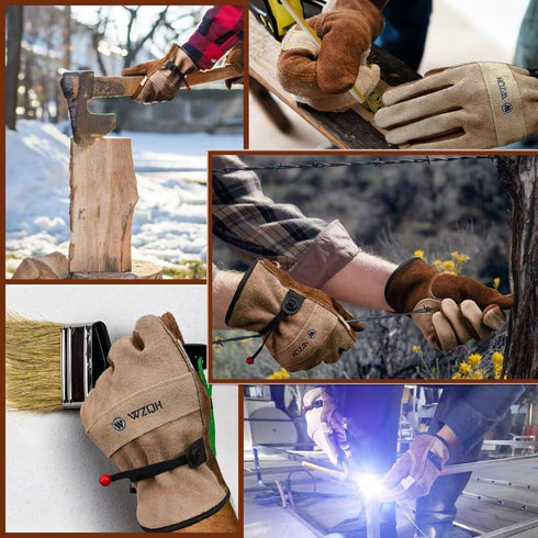 Leather Work Gloves for Men or Women. Large Glove for Gardening, Tig/Mig Welding, Construction, Chainsaw, Farm, Ranch, etc. Cowhide, Cotton Lined,...