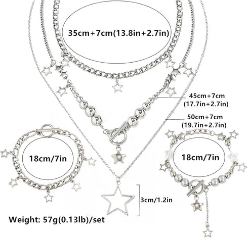 2 Pieces Silver Star Necklace Y2K Jewelry Set Grunge Necklace Kawaii Cute Necklaces Aesthetic Vintage Emo Jewelry...