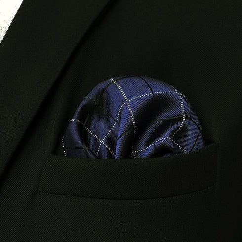 S&W SHLAX&WING Checkered Pocket Squares for Men Dark Blue White Black for Suits...