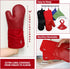 Klex Extra Long Silicone Oven Mitts, 932°F Degrees Heat Resistance with Quilted Cotton Liner Oven Gloves, 2 Piece Set, 15 inch, Red...