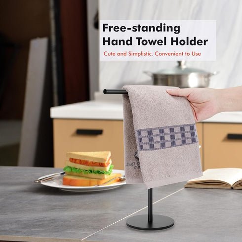 Black Hand Towel Holder Stand for Bathroom Vanity Countertop Stainless Steel T-Shape Freestanding Towel Rack Stand Towel Bar for Bathroom Kitchen ...