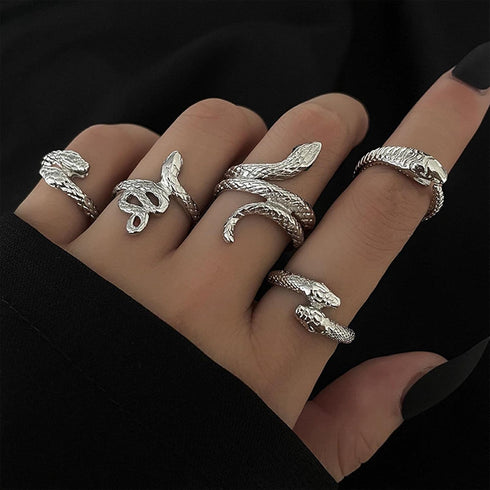 Snake Rings Set Open Serpent Stacking Rings Gothic Animal Band Rings Vintage Silver Adjustable Knuckle Ring Set Jewelry for Women Girls (5 Pcs)...