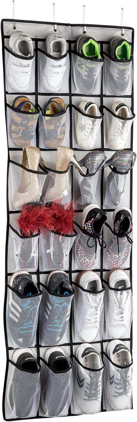 Over The Door Shoe Organizer, Hanging Shoe Organizer with 24 Mesh Large Pockets Door Shoe Rack Organizer for Men Women Kids Hanging Shoe Storage B...