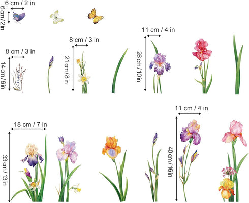 Decalmile Garden Flower Window Clings - Double Sided Iris Floral Spring Easter Window Decals & Stickers for Mom...