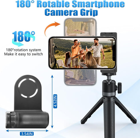 Magnetic Camera Handle Bluetooth Bracket - for Magsafe Tripod Mount Smartphone Camera Grip Holder Stand with 1/4 Screw Cold Shoe Bluetooth Wireles...