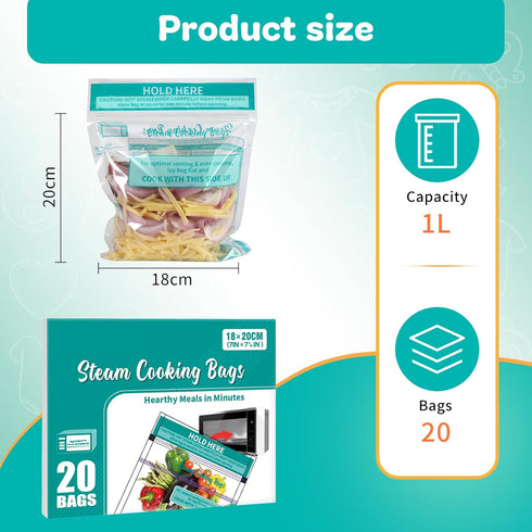 20 PCS Microwave Steaming Bags Disposable Food Steam Cooking Bags for Vegetables, Potatoes and Meat, Easy to Use, Keep Fresh (20)...