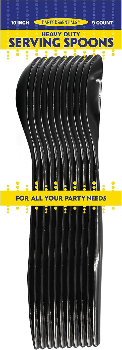 Party Essentials Disposable Heavy Duty Plastic Serving Utensils for Buffets Events Parties, 9-Count 10" Spoons, Black...
