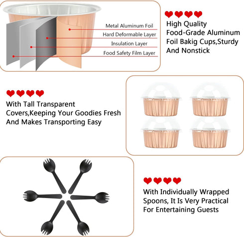 Jumbo 5oz Aluminum Foil Cupcake Liners with Lids 50 Pack,Free-Air Disposable Ramekins Muffin Tin,Mini Cake Baking Pans Muffin Cups,Mini Cupcake Pa...