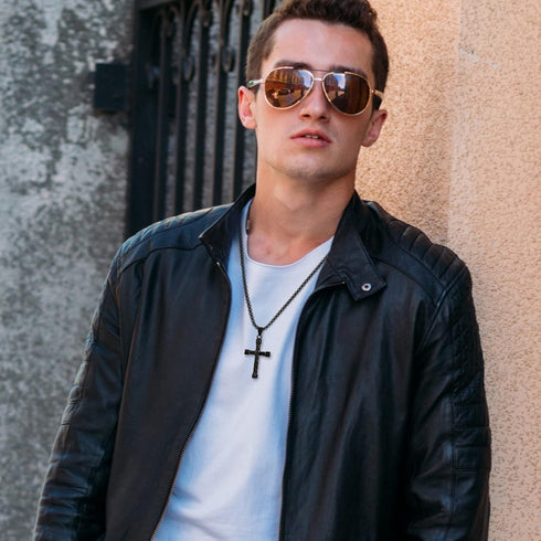 Cross Pendant for Car Rear View Mirror Decor Prayer Hanging Ornament Stainless Steel Rope Winding Cross Necklace Men Boys Christian Gift (Black)...
