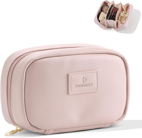 Pocmimut PU Leather Makeup Bag Small Travel Makeup Bag,Open Flat Small Makeup Bag for Purse,Purse Pouch,Small Makeup Pouch for Women(Pink)...