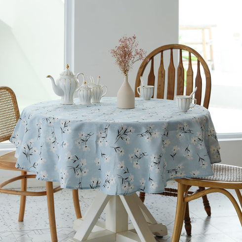 Pastoral Round Tablecloth - 60 Inch Dia. - Linen Fabric Table Cloth - Washable Table Cover with Dust-Proof Wrinkle Resistant for Restaurant, Picni...