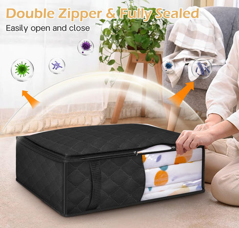 MISSLO Bed Sheet Organizers and Storage Queen/King Size Sheet Folder 4 Pack Linen Closet Organizer with Clear Window Blanket Storage Bags for Beds...