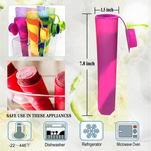 Silicone Ice Pop Molds Wpunwen Ice Popsicle Molds with Lids 6 Pcs Silicone Popsicle Molds for Kids with Clean Brush Durable Reusable Popsicle Tube...