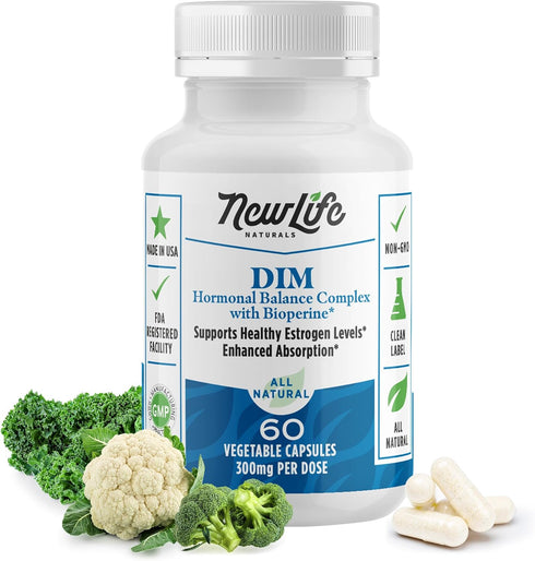 NewLife Naturals DIM Supplement 300mg for Women & Men - Hormonal Acne, Estrogen Balance Pills, Post Menopause Relief | Healthy Estrogen Level | Ho...