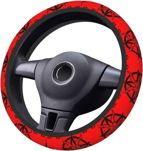 Red Satanic Pentagram Elastic Steering Wheel Cover, Universal 15 Inch Fit, Neoprene Rubber Car Steering Wheel Covers, Anti-Slip Car Accessories Fo...