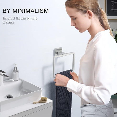 TNOMS Brushed Towel Ring Modern Square Hand Towel Bar,Towel Holder for Bathroom,Wall Mount Stainless Steel...