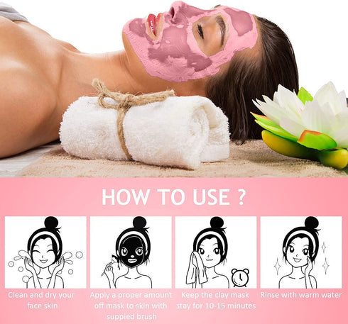 Strawberry Clay Mask for Face, Pink Clay Facial Mask Skin Care Improve Blackheads Acne Dark Spots, Deep Cleansing Face Mask Control Oil and Refini...