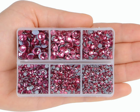 4000Pcs Mixed Size Hot Fix Round Crystals Gems Glass Stones Hotfix Flat Back Rhinestones (Fuchsia)...