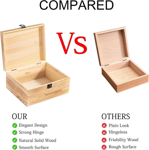 Wooden Storage Box Container with Hinged Lid and Front Clasp, 9.4'' x 7.7'' x 4.3'' Large Keepsake Box, Rustic Wood Boxes for Crafts Art Hobbies a...