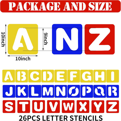 TecUnite 26 Pieces Alphabet Stencils Set Plastic Letter Stencils for Painting Learning, DIY Craft Decoration (10 x 10 Inches)...