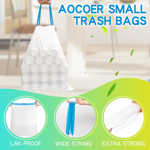 4 Gallon Trash Bag, Small Drawstring Trash Bags, 15 Liter White Garbage Bags, 40 Count...
