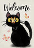 Welcome Black Cat Decorative Garden Flag, Cute Kitten Butterfly Home Yard Outdoor Decor Cat Lover Gifts, Spring Summer Seasonal Small Outside Deco...