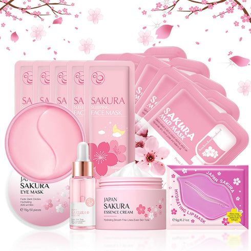 Skin Care Set,Cherry Blossom Skin Care Sets & Kits, Skin Care Kit For Women & Girls,Skincare Gift Set With Serum,Face Cream,Sleep Mask,Eye Mask,Mu...