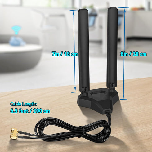 Eightwood WiFi 6E Tri-Band Antenna 6GHz 5GHz 2.4GHz Gaming WiFi Antenna Magnetic Base with 6.5ft Extension Cable for PC Desktop Computer PCIe WiFi...