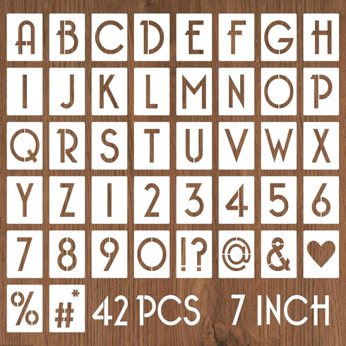 7 Inch Letter Stencils and Numbers, 42 Pcs Alphabet Drawing Stencils, Reusable Plastic Craft Templates for Painting on Wood, Wall, Fabric, Rock, S...