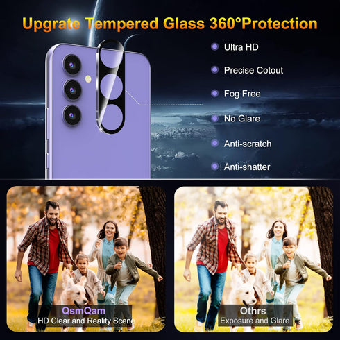 3 Pack Screen Protector for Samsung Galaxy A54 5G + 3 Pack Camera Lens Protector, Ultra HD Tempered Glass, 9H Hardness, Anti Scratch, Easy Install...
