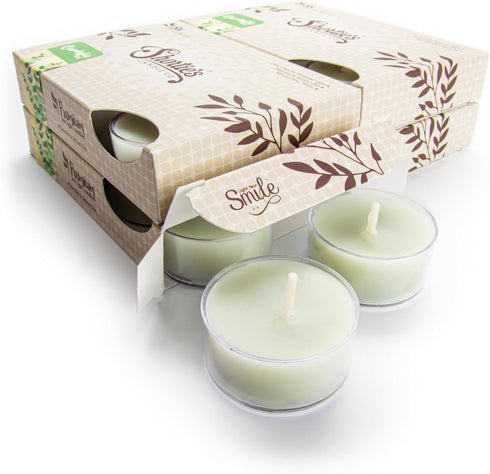 Eucalyptus Leaf Premium Tealight Candles Bulk Pack - Highly Scented with Essential & Natural Oils - 24 Green Tea Lights - Beautiful Candlelight - ...