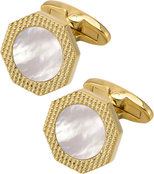Octagon Mother of Pearl Men Cufflinks with Gift Box Silver Gold Plated Cufflinks for Men Wedding Tuxedo Shirt Party Birthday Anniversary Dress...