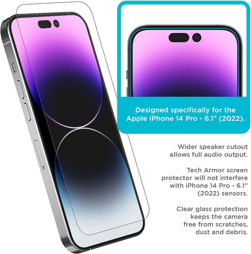 Tech Armor 4 Pack HD Clear Film Screen Protector Compatible for Apple NEW iPhone 14 Pro 5G 6.1 Inch 2022......