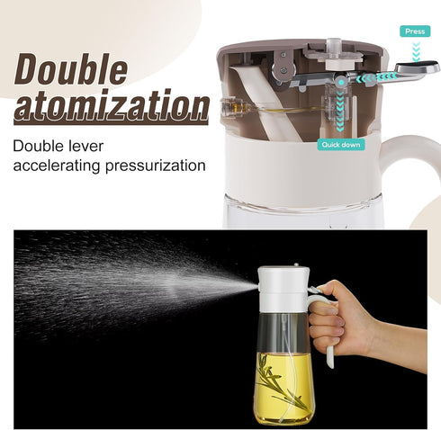 Glass Olive Oil Dispenser Bottle & Oil Sprayer Bottle 2 In 1 for Kitchen Cooking, Auto Flip Cap, 18oz White...