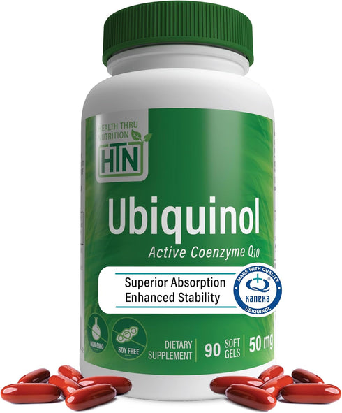 Health Thru Nutrition Ubiquinol 50mg 90 Softgels as Kaneka QH Reduced CoQ-10 | Stabilized - 3rd Party Tested | Enhanced Bioavailability | Cardiova...