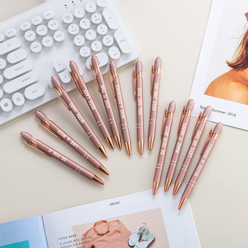 12 Pieces Rose Gold Inspirational Ballpoint Pens with Touch Screens Stylus Tip, Medium Point Smooth Writing Encouraging Motivation Pens for Women,...