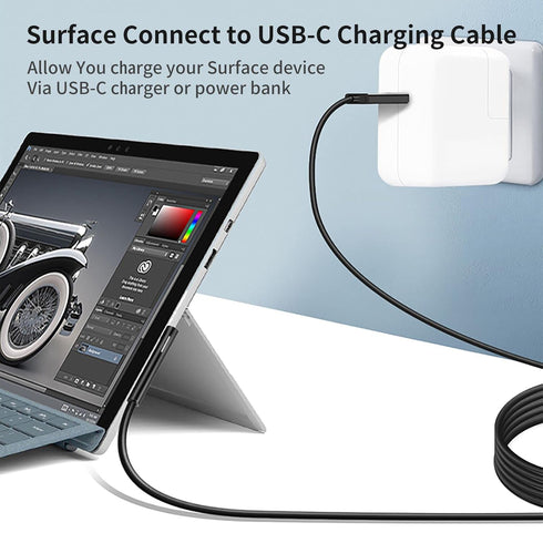 Nylon Braided Charging Cable for Microsoft Surface Pro 7/6/5/4/3Go3/2/1 Laptop 4/3/2/1, Must Work with 45W 15V 3A USB-C Charger (Black, 6ft)......