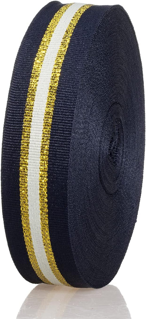 ATRBB 24 Yards 1 Inch Navy/Gold/White Stripe Grosgrain Ribbon Double Face Polyester Colorful Ribbon for Crafts DIY Gift Package Wrapping...