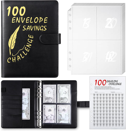 100 Envelope Challenge Binder, 25 Sheets Silkscreen Numbers to 100, Not Stickers, Reusable Tracker, Easy and Fun 100 Envelopes Money Saving Challe...